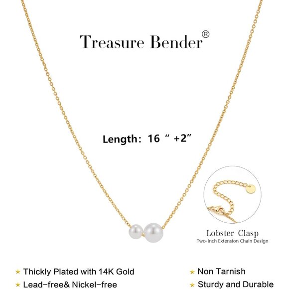 Hypoallergenic Brass Gold Pearl Charm Necklace – Versatile Jewelry for Women - Picture 3 of 9